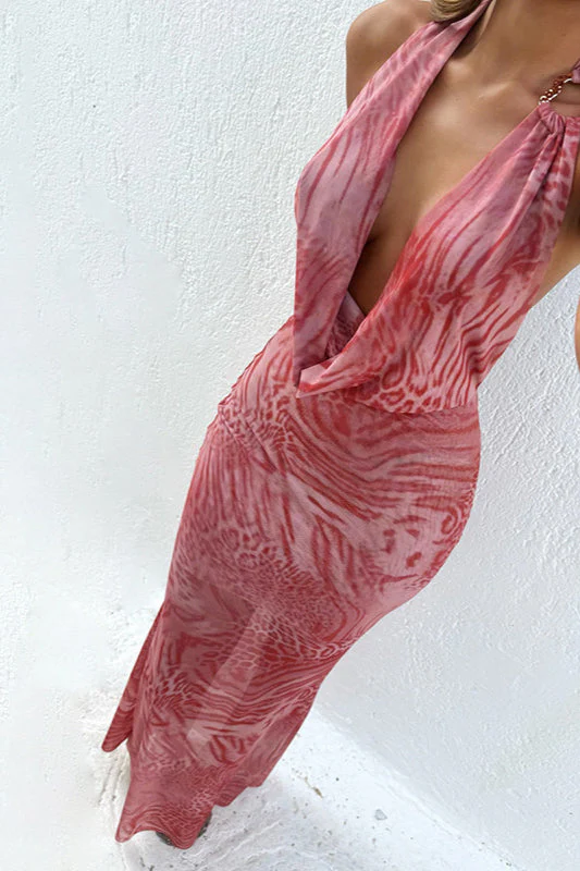 Leopard Print Cowl Neck Bodycon Maxi Dress - Image 2