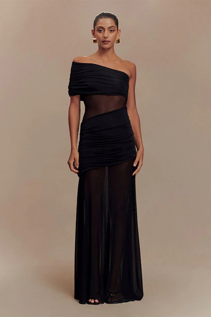 Ruched Mesh Panel Strapless Sheer Maxi Dress - Image 2
