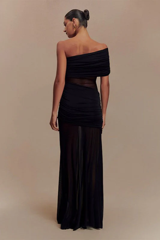 Ruched Mesh Panel Strapless Sheer Maxi Dress - Image 3