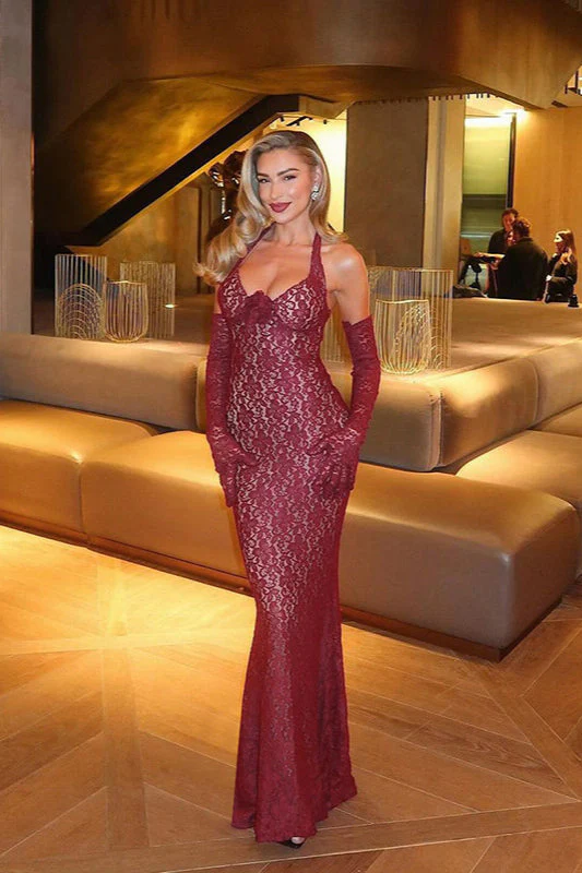 Lace Halter Bodycon Maxi Dress - Image 5