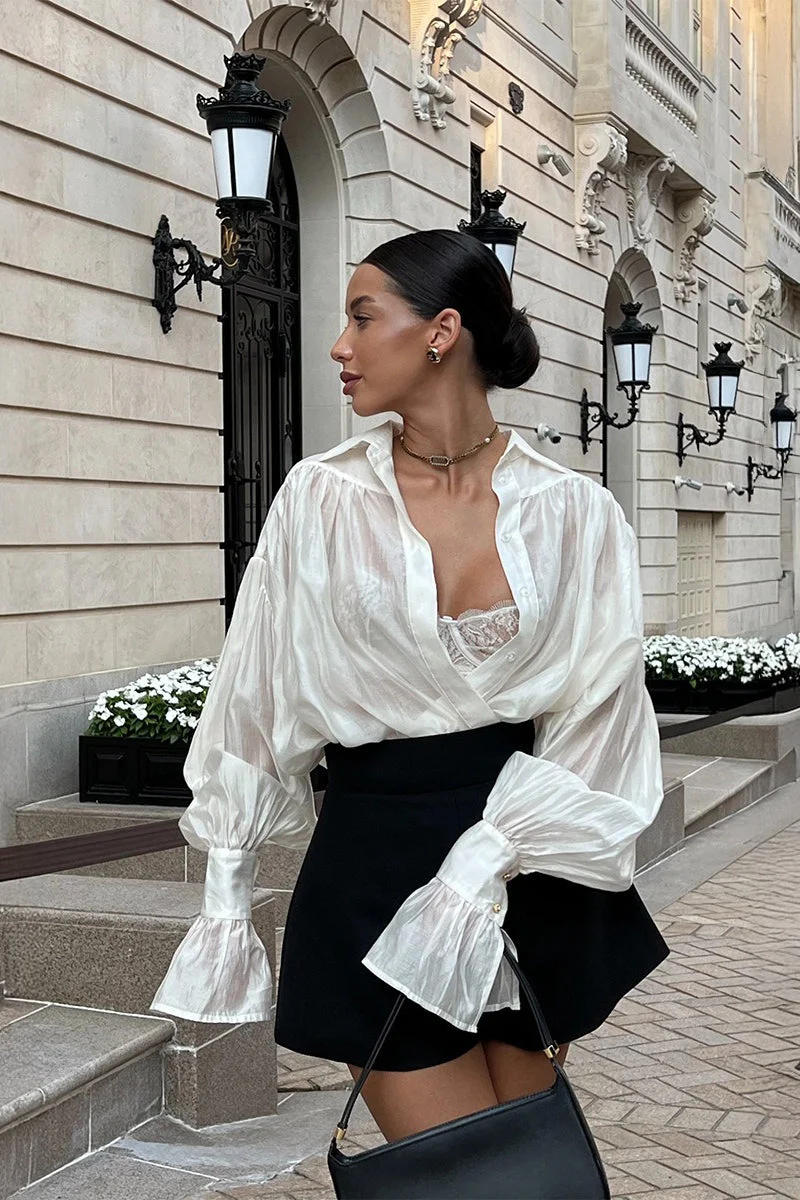Vintage Satin Lantern Sleeve Blouse - Image 4