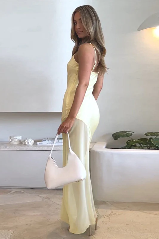 Elegant Fitted Satin Mesh Cami Maxi Dress - Image 2