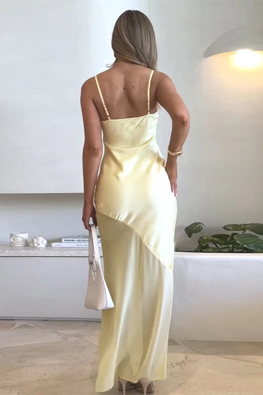 Elegant Fitted Satin Mesh Cami Maxi Dress - Image 3