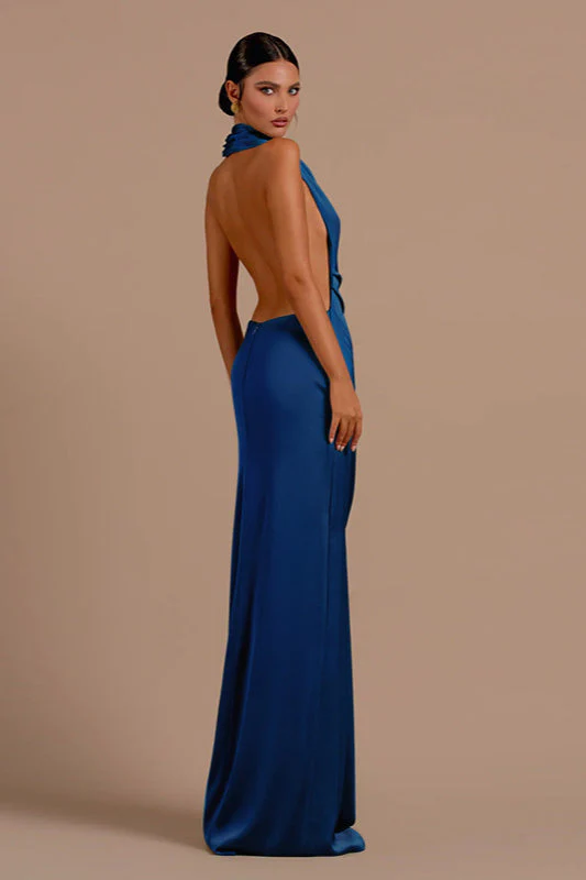 Sophisticated Halter Backless Fitted Maxi Dress - Image 4