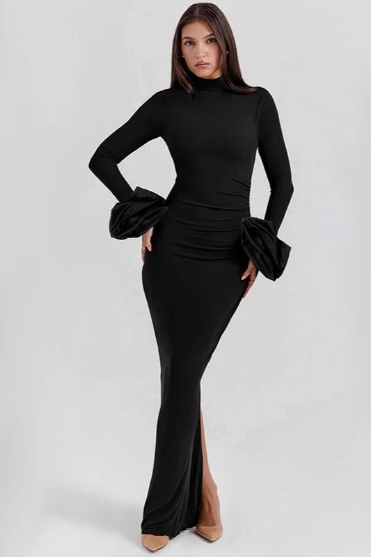 Elegant Designer Puff Sleeve Maxi Dress - Image 2