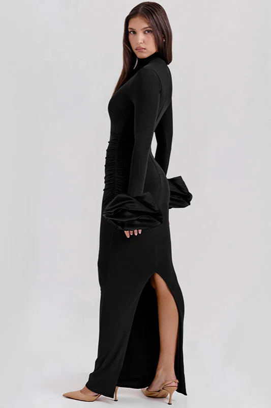 Elegant Designer Puff Sleeve Maxi Dress - Image 3