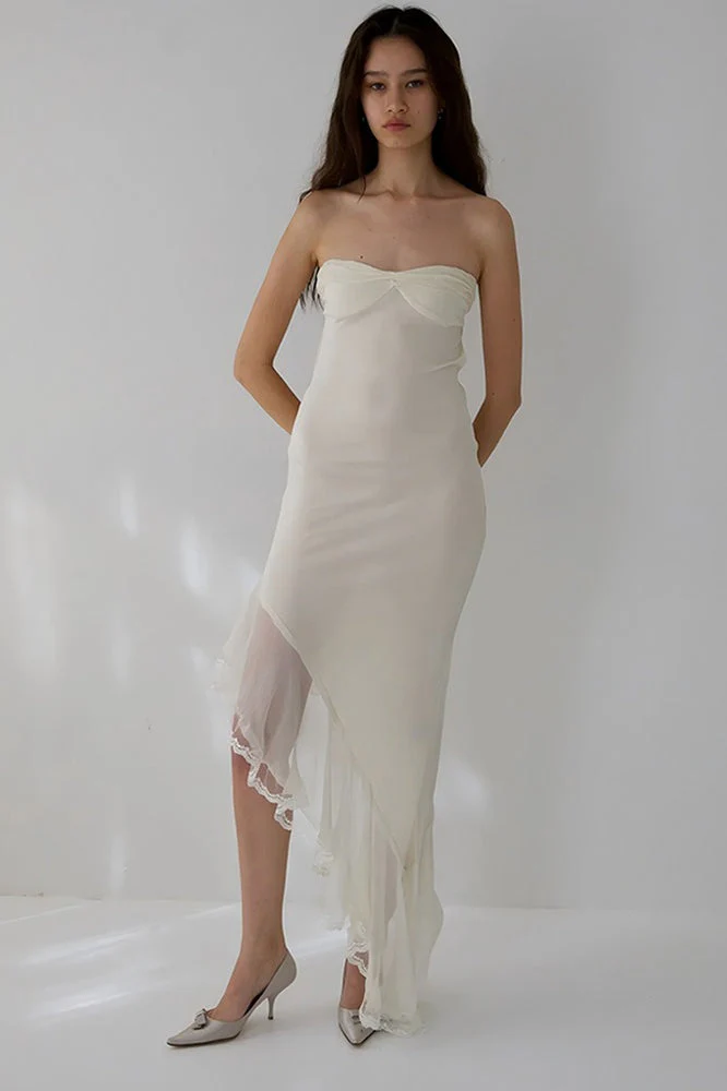 Asymmetrical Strapless Maxi Boho Dress - Image 3