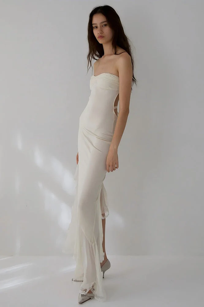 Asymmetrical Strapless Maxi Boho Dress - Image 4
