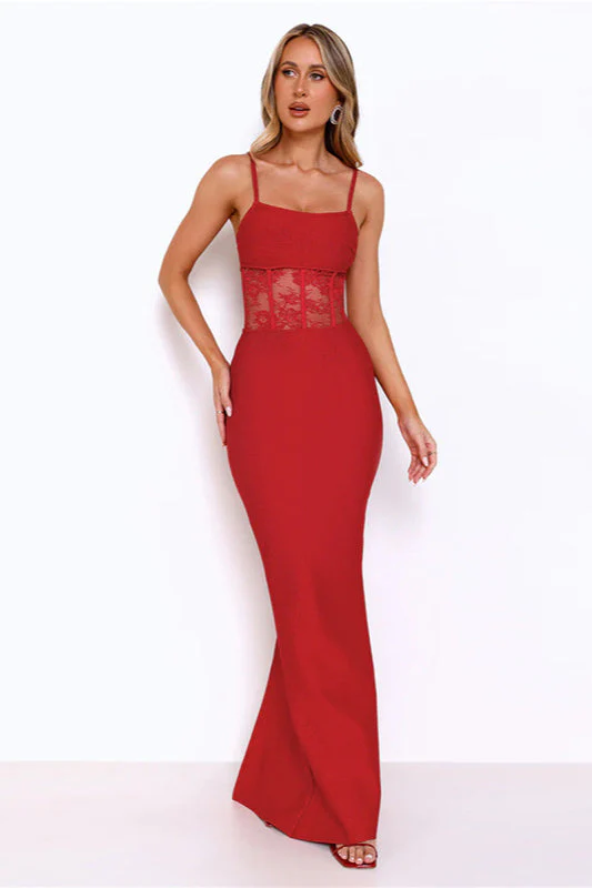 Lace Patchwork Cami Bodycon Maxi Dress - Image 3