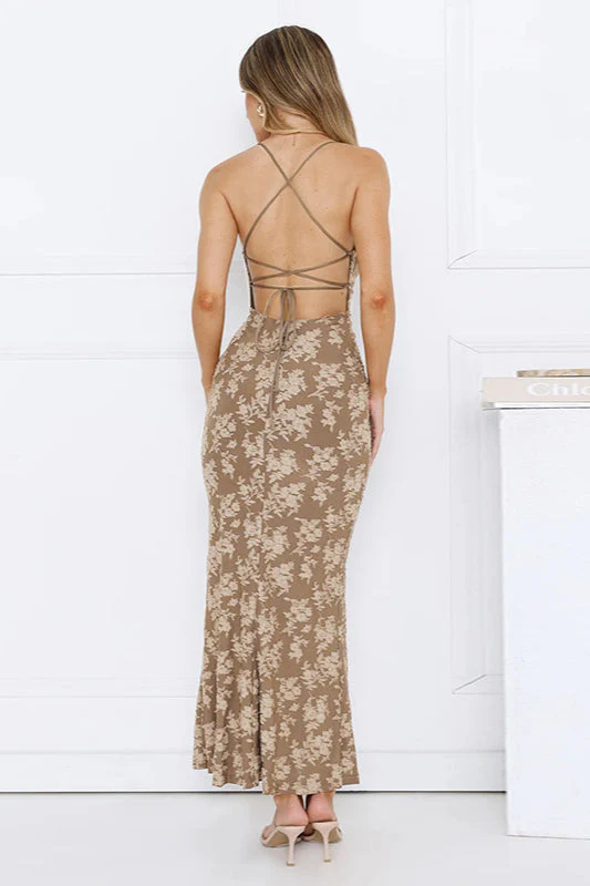 Jacquard V-Neck Backless Cami Maxi Dress - Image 4