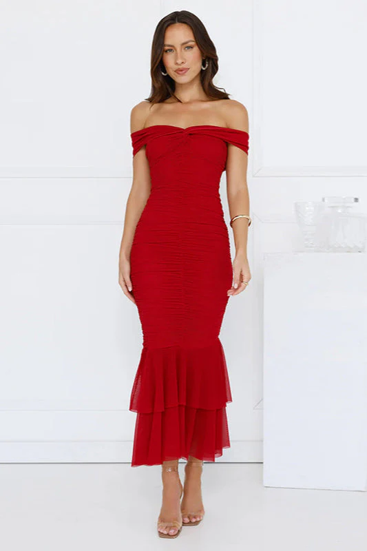 Ruched Double Layer Fishtail Maxi Dress - Image 3