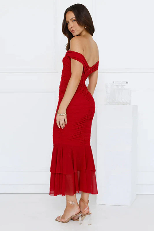 Ruched Double Layer Fishtail Maxi Dress - Image 4