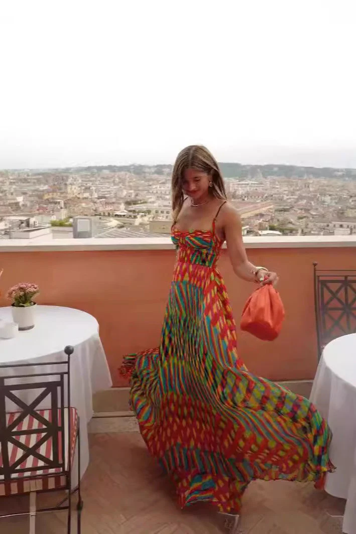Printed Cami Vacation Maxi Boho Dress - Image 2