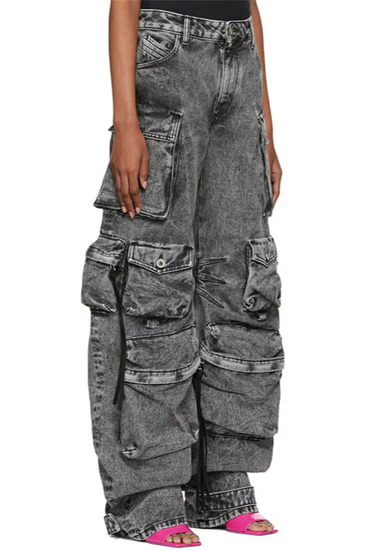 Street Style Washed Grey Multi-Pocket Cargo Pant - Image 2