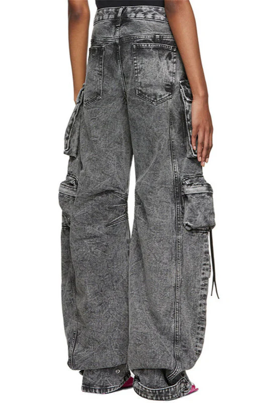Street Style Washed Grey Multi-Pocket Cargo Pant - Image 3