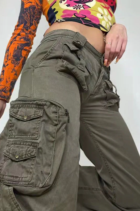 Street Style Low-Waisted Multi-Pocket Denim Cargo Pant - Image 2