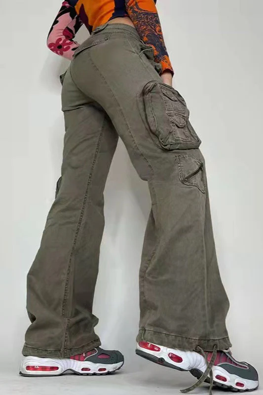 Street Style Low-Waisted Multi-Pocket Denim Cargo Pant - Image 3