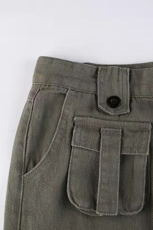 Street Style Low-Waisted Multi-Pocket Denim Cargo Pant - Image 4