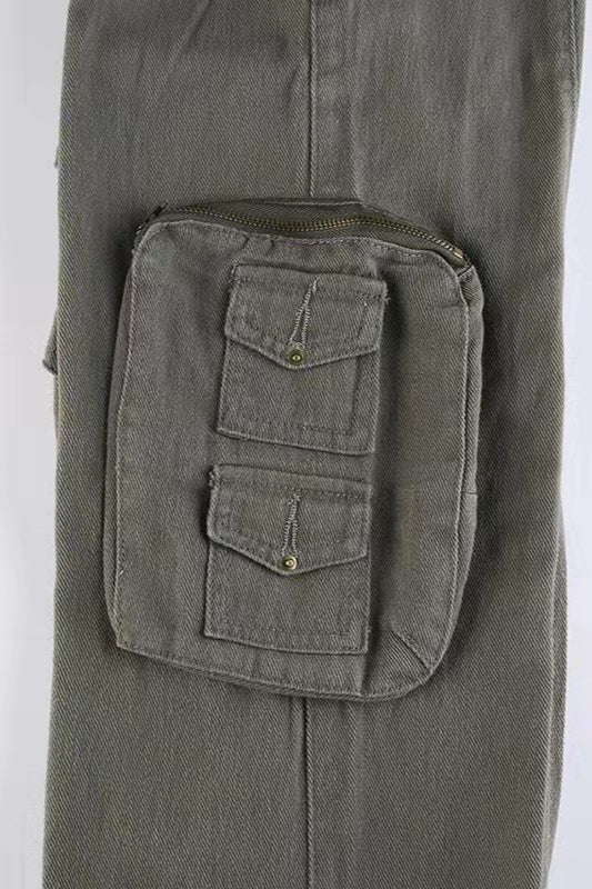 Street Style Low-Waisted Multi-Pocket Denim Cargo Pant - Image 5