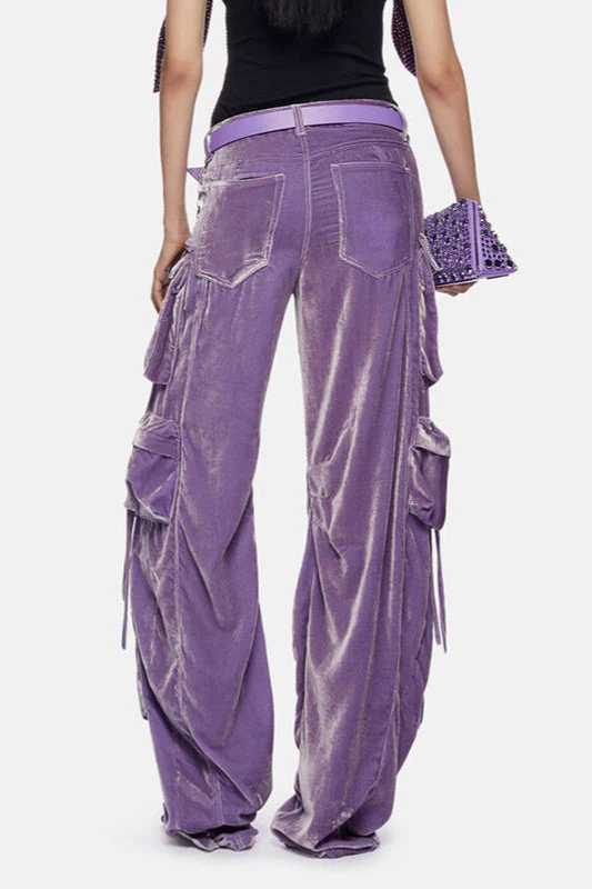 High-Waisted Velvet Straight Cargo Pant - Image 2