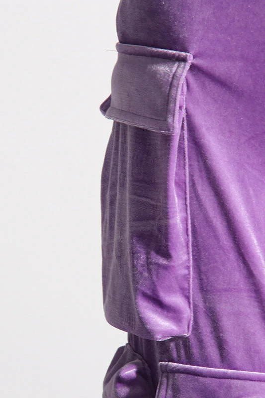 High-Waisted Velvet Straight Cargo Pant - Image 3