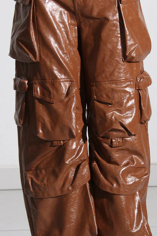 Summer Loose PU Leather Cargo Pant - Image 3