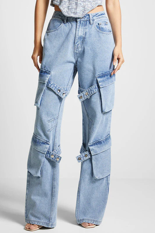 Vintage High Waist Pocket Detail Straight Leg Cargo Pant - Image 2