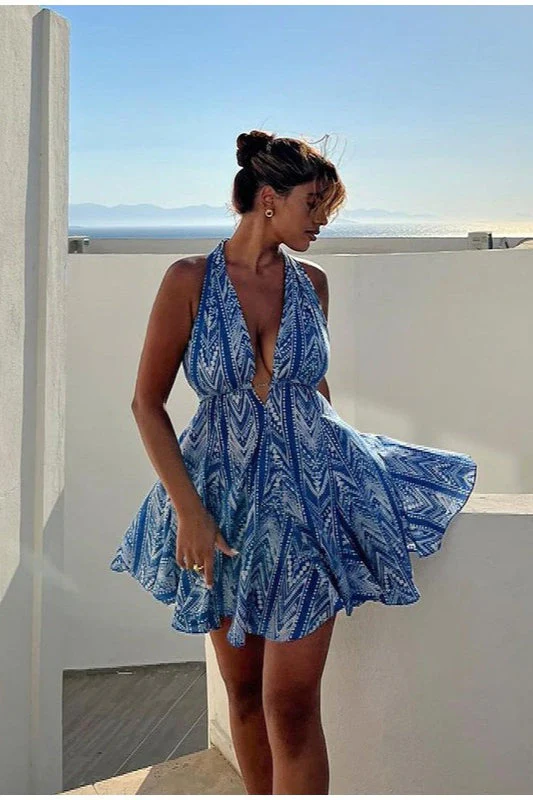 Sexy Backless Halter Floral Boho Dress - Image 3