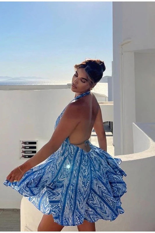 Sexy Backless Halter Floral Boho Dress - Image 5