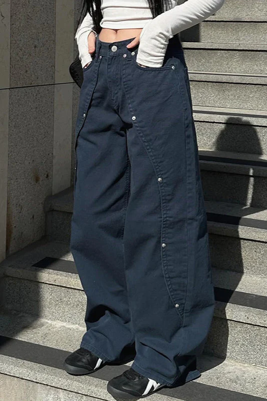 Studded Split Low Waist Wide Leg Cargo Pant - Image 2