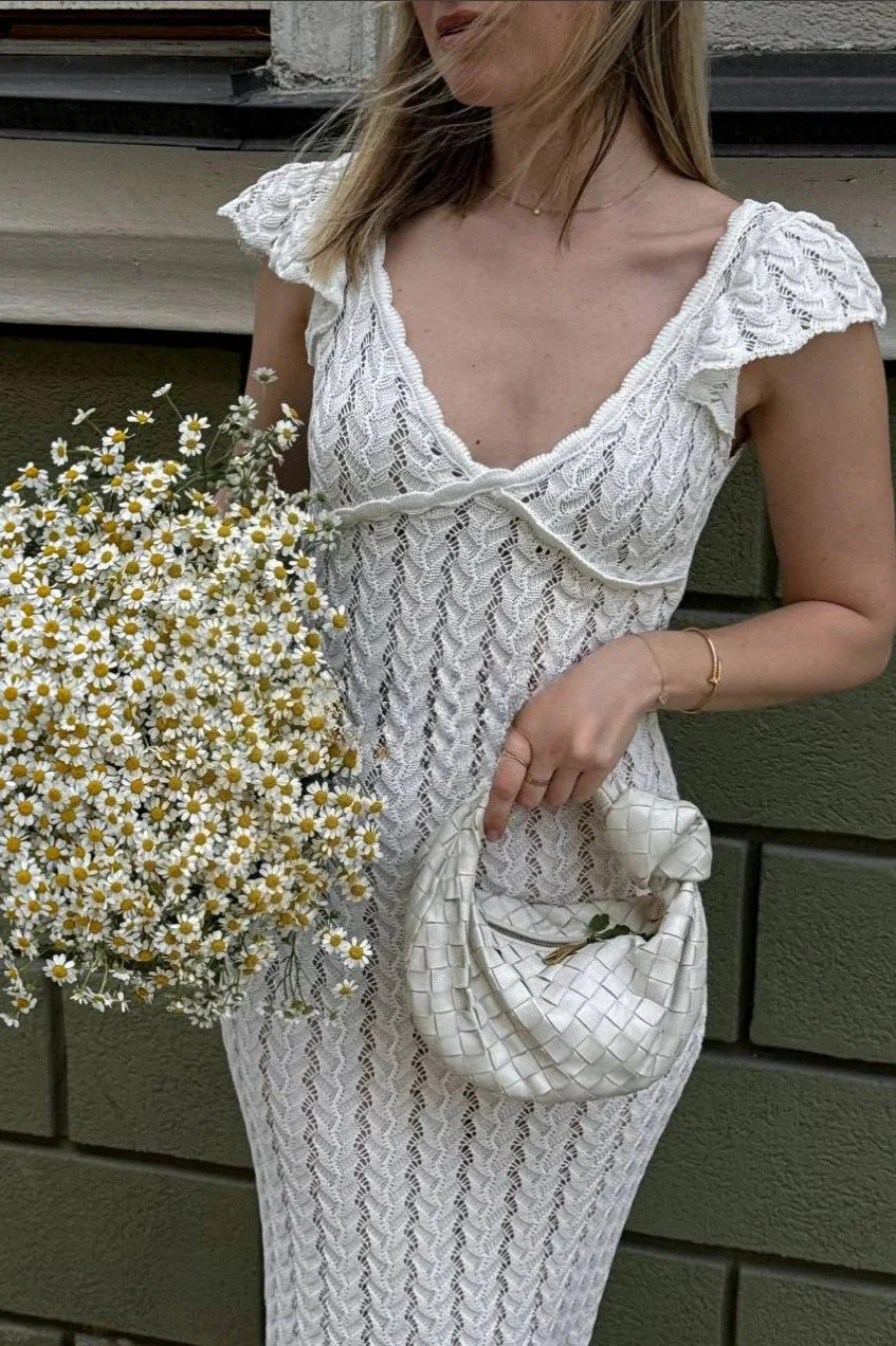 Ruffled Knit Backless V-Neck Boho Dress - Image 4