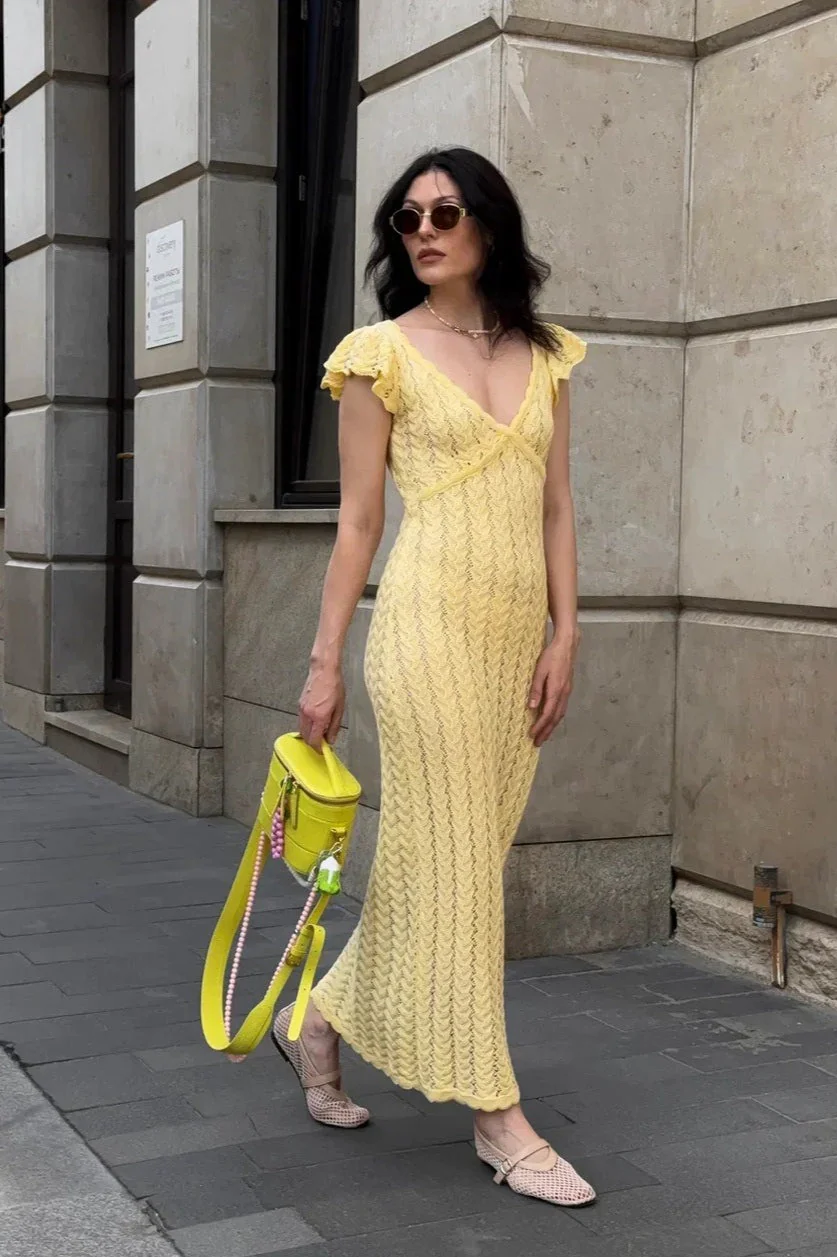 Ruffled Knit Backless V-Neck Boho Dress - Image 5