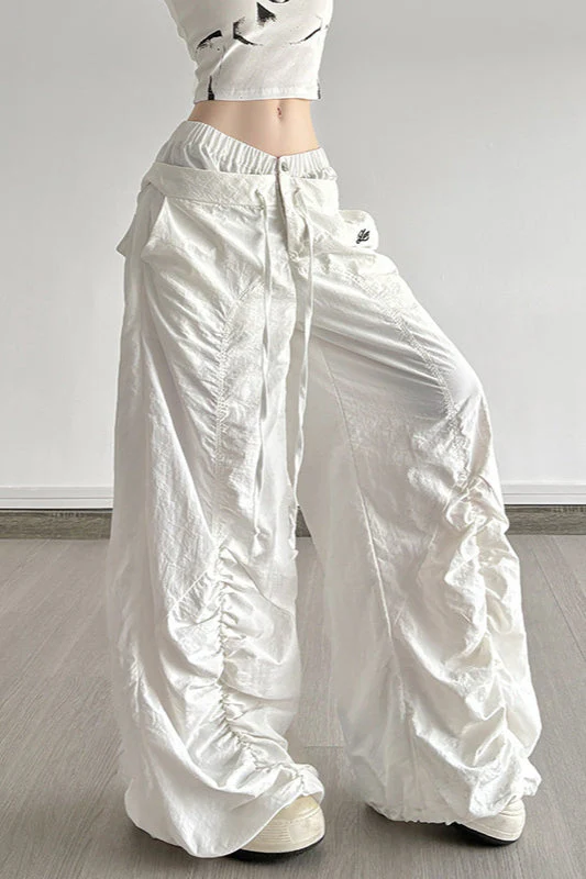 White Drawstring Wide-Leg Cargo Pant - Image 2