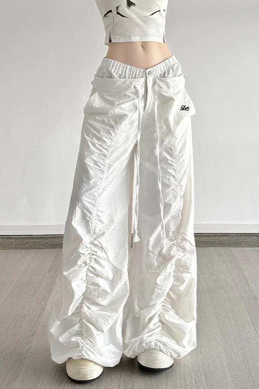 White Drawstring Wide-Leg Cargo Pant - Image 3