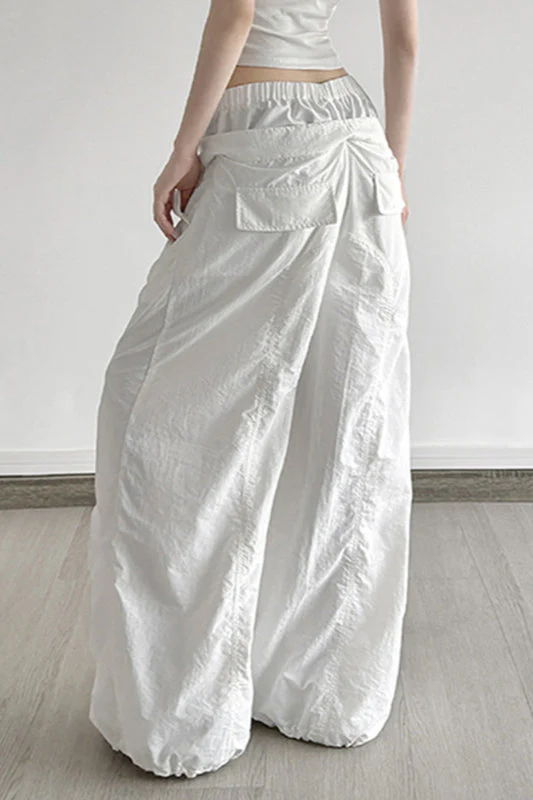 White Drawstring Wide-Leg Cargo Pant - Image 4