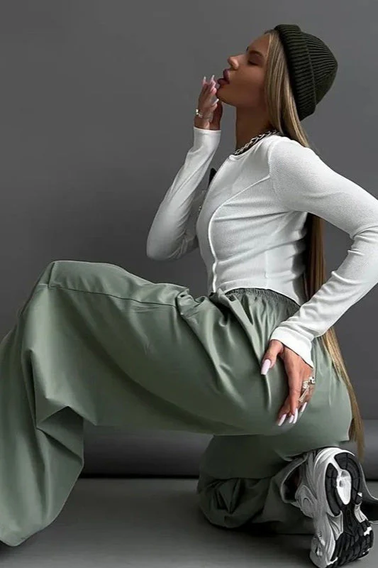 Casual Loose Drawstring Waist Cargo Pant - Image 2