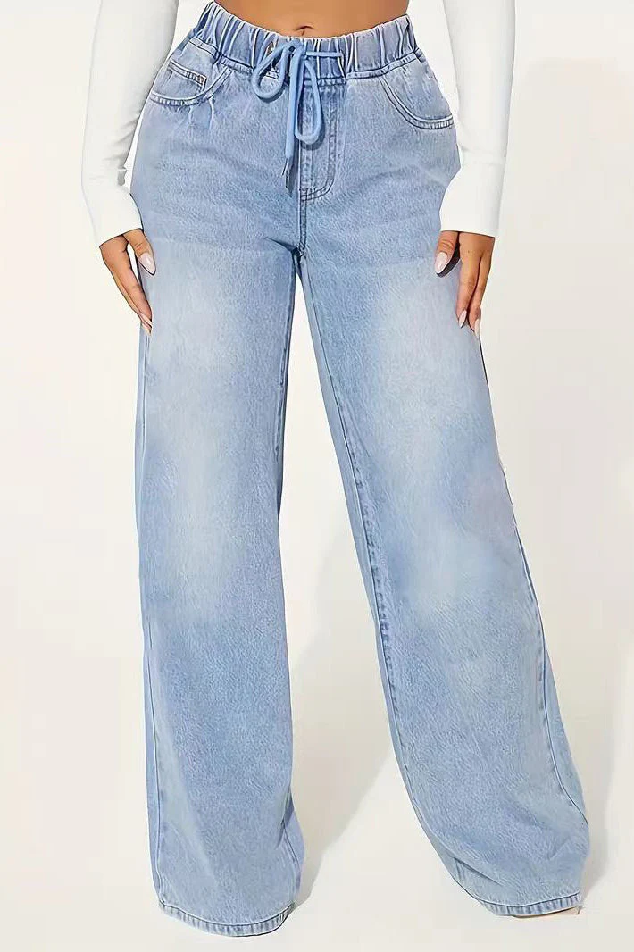 Drawstring High Waist Wide Leg Jean - Image 2