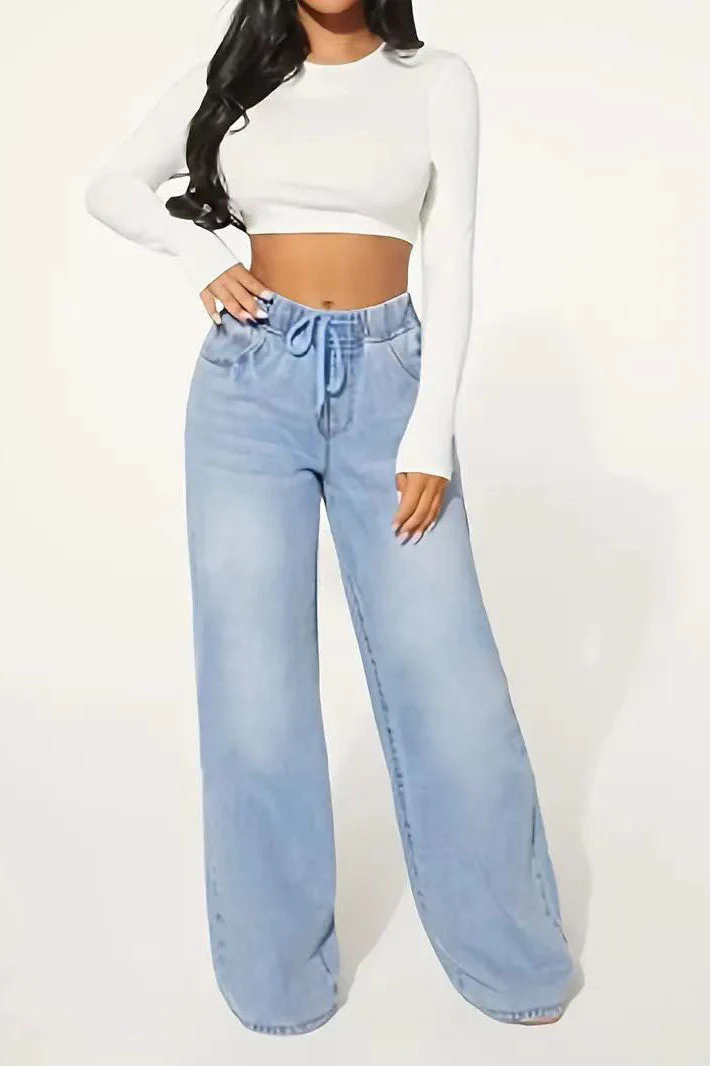 Drawstring High Waist Wide Leg Jean - Image 4