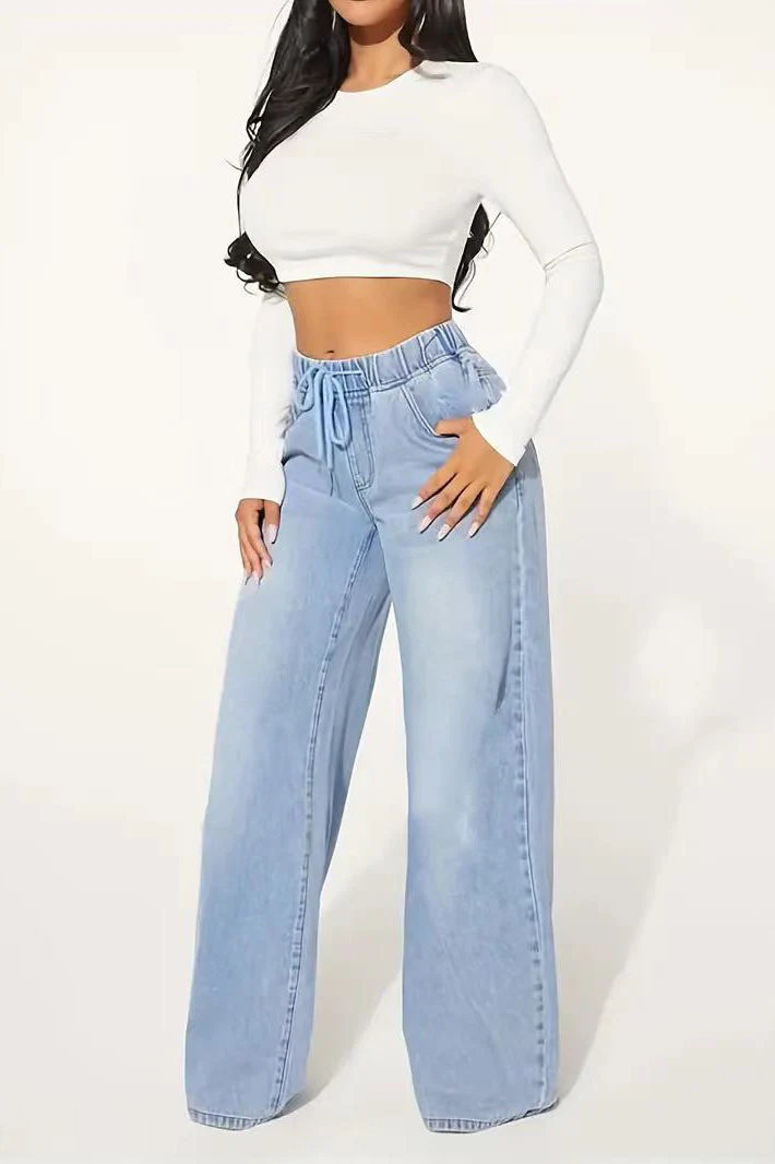Drawstring High Waist Wide Leg Jean - Image 5