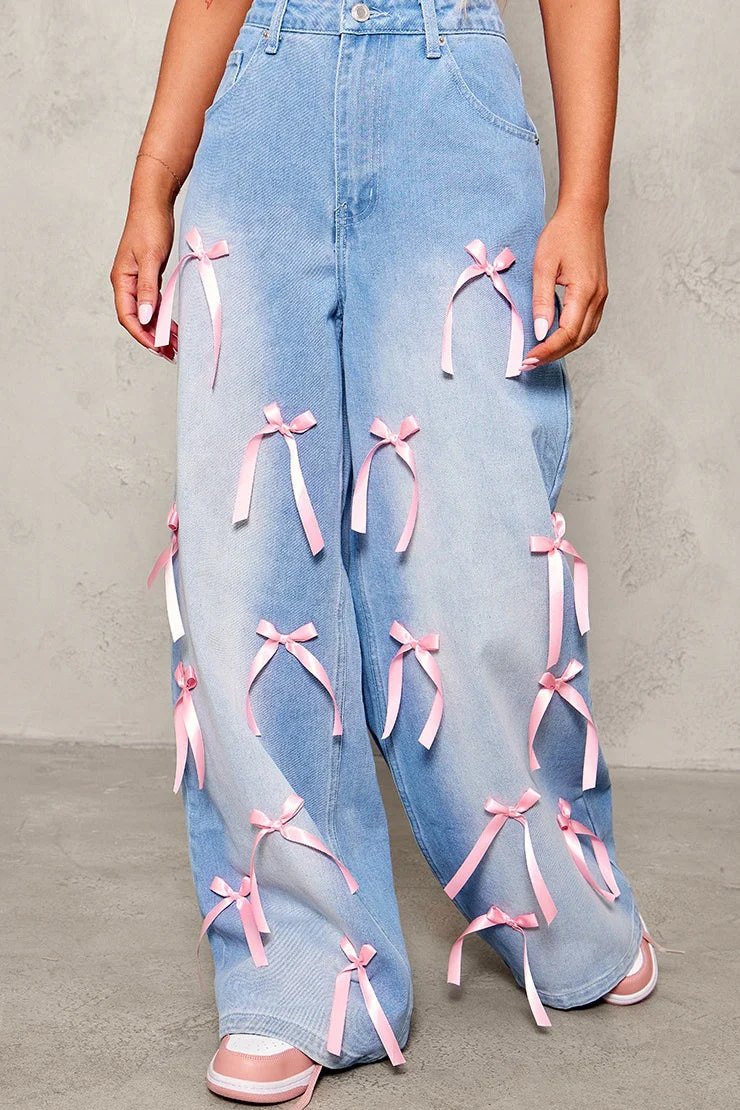Bow Detail High Waist Wide Leg Jean - Image 2