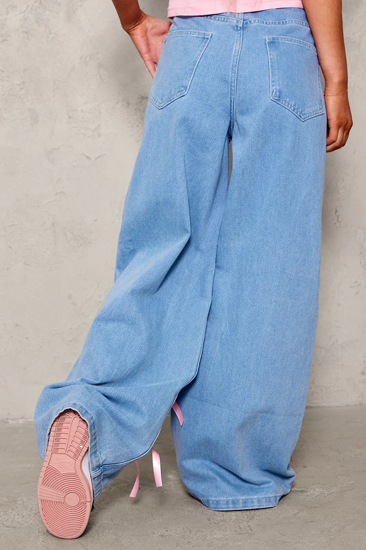 Bow Detail High Waist Wide Leg Jean - Image 3