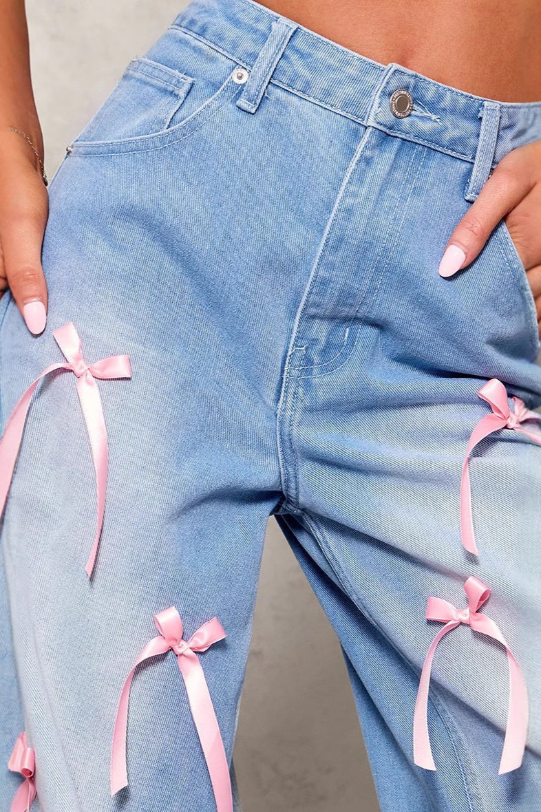 Bow Detail High Waist Wide Leg Jean - Image 4