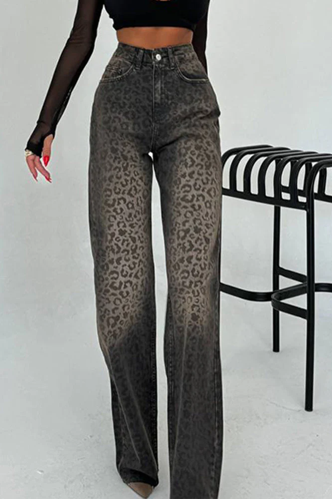 Leopard Embossed Straight Jean - Image 2