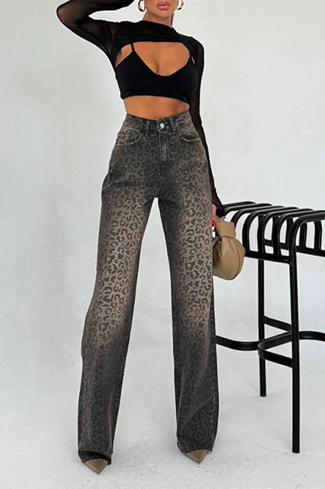 Leopard Embossed Straight Jean - Image 4