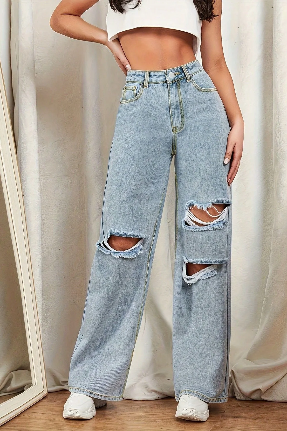 High Waist Washed Floor-Length Jean - Image 2