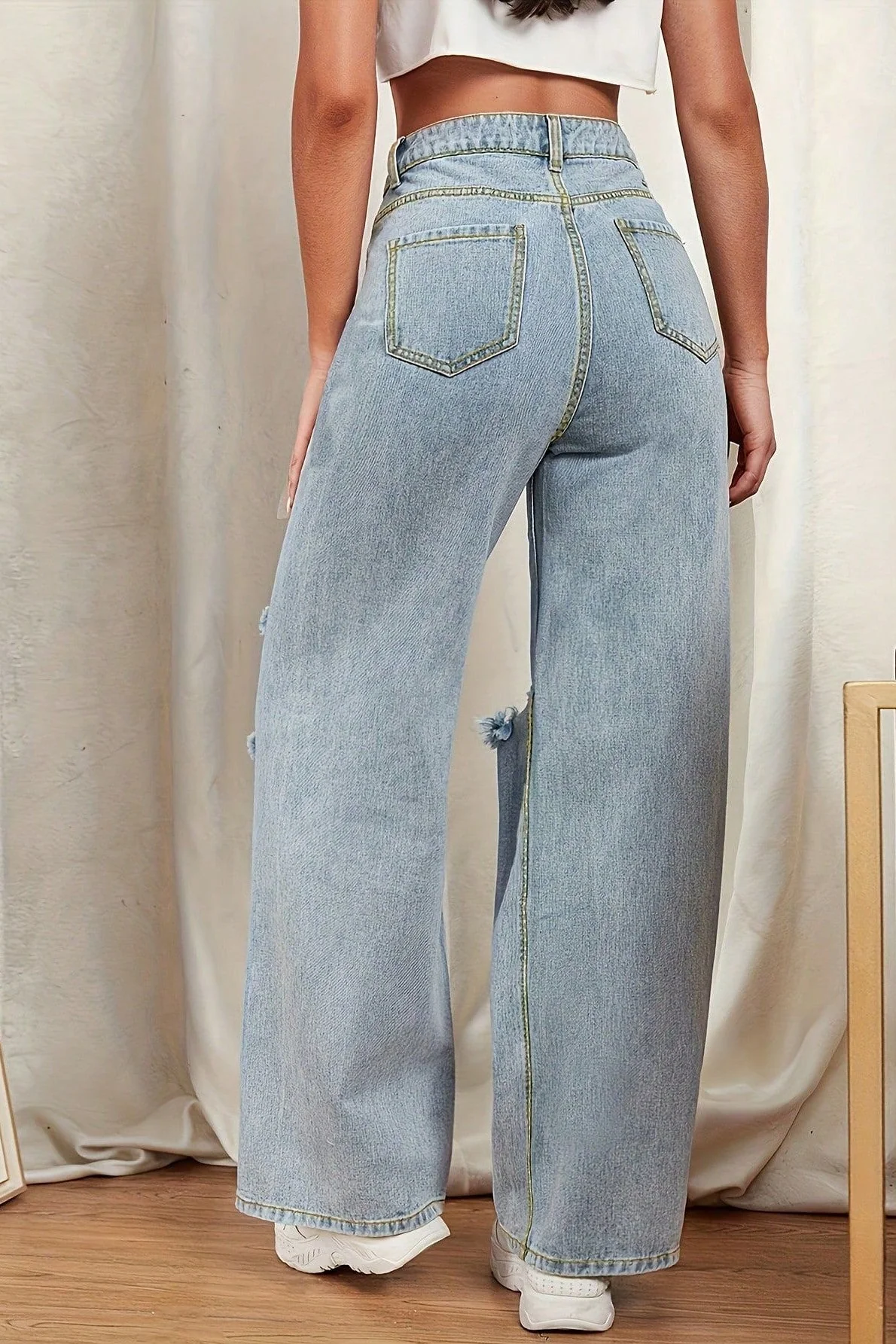 High Waist Washed Floor-Length Jean - Image 3