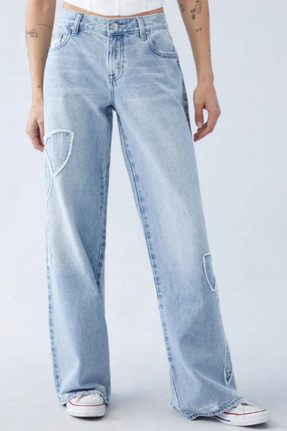 Embroidered Butterfly Raw Hem Jean - Image 2