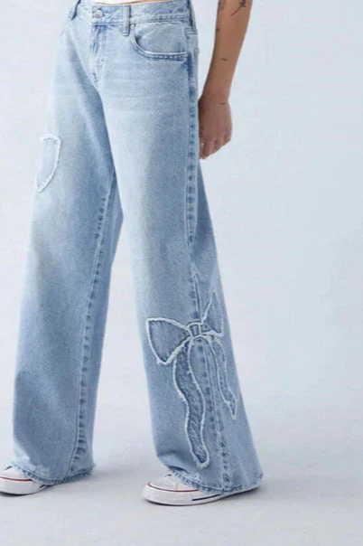 Embroidered Butterfly Raw Hem Jean - Image 3