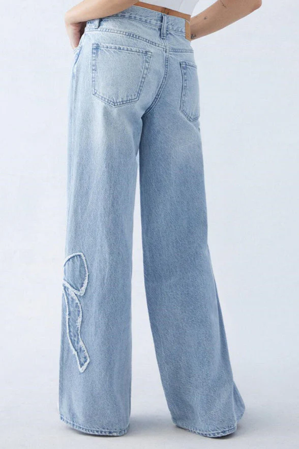 Embroidered Butterfly Raw Hem Jean - Image 5