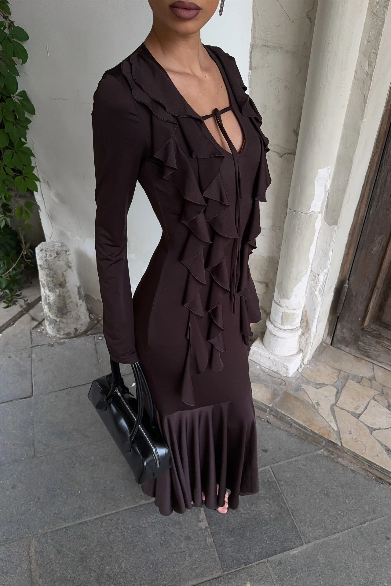 Layered Ruffled V-neck Maxi Boho Dress - Image 4